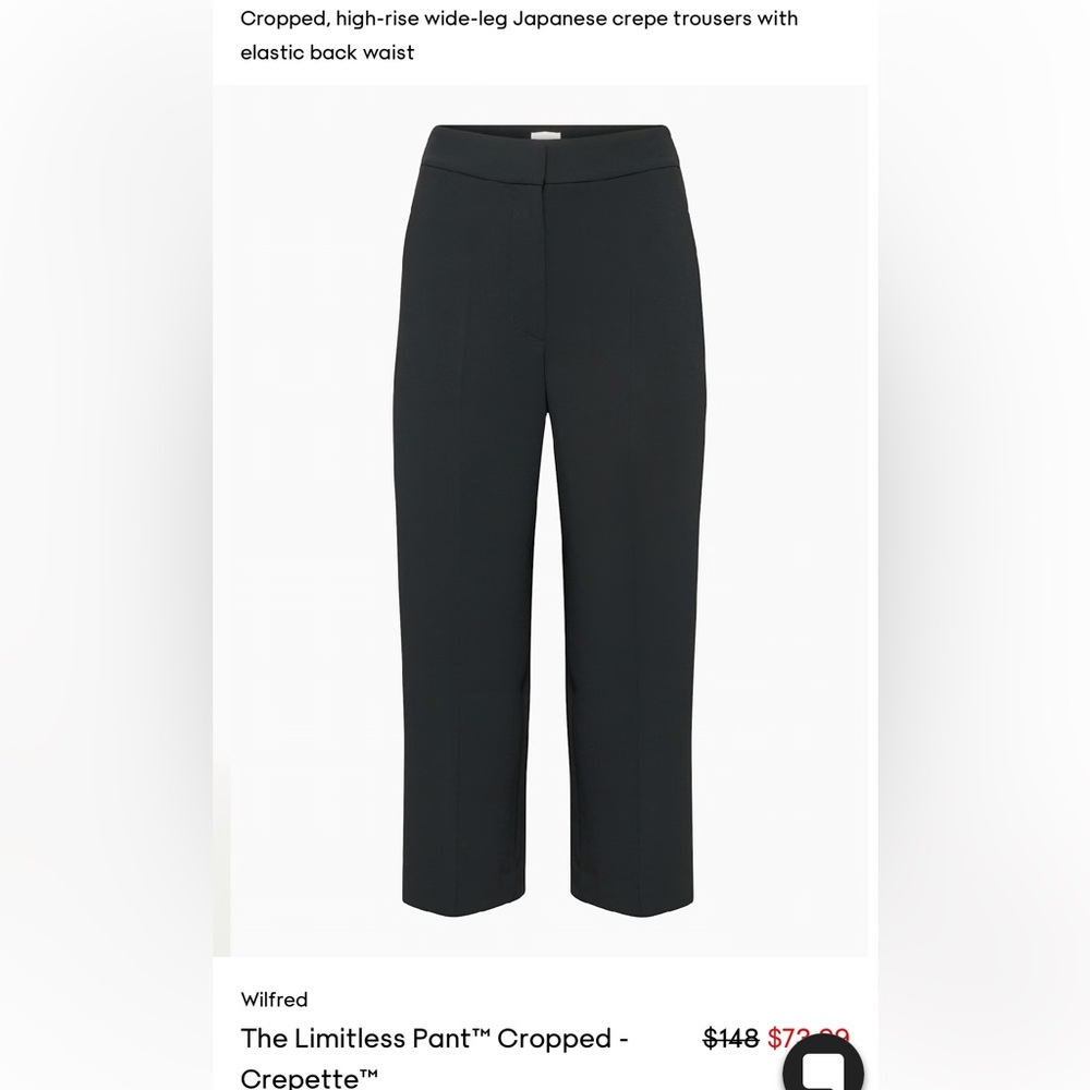NWT Aritzia Wilfred Cropped Limitless Pant Crepette